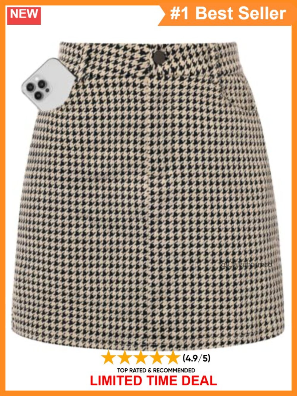Women's Plaid Mini Pencil Skort with Pockets High Waist